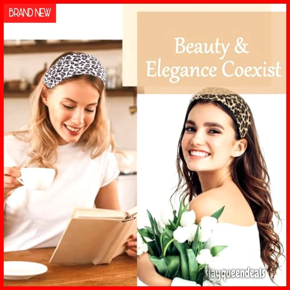Wide Leopard Print Headbands Set of 2, Soft Cloth Hair Accessories for Women